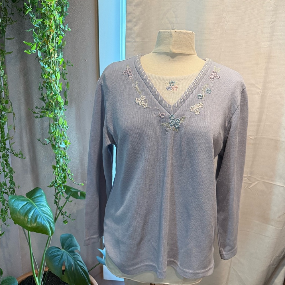 Teddi Light Purple Floral Embroidered Long Sleeve Top
